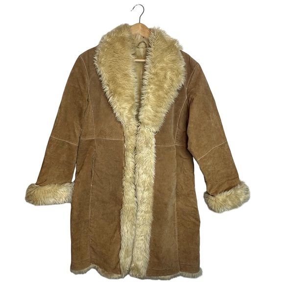 WILSONS LEATHER MAXIMA Tan Suede Leather Penny Lane Long Coat Size XL - Picture 3 of 13